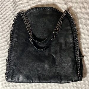 Black Chain-Link Shoulder Bag with Slouchy Design